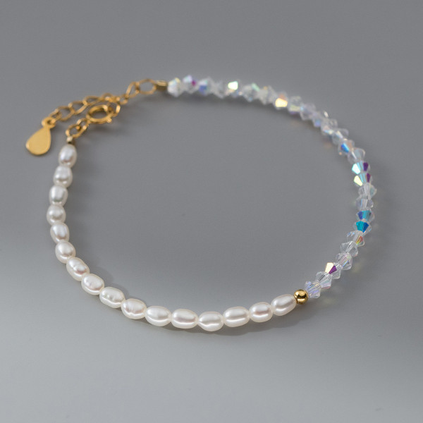 A40243 s925 sterling silver crystal pearl charm grade elegant bracelet
