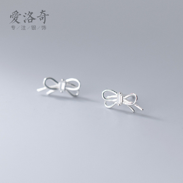 A32236 s925 sterling silver sweet unique chic rhinestone bow earrings