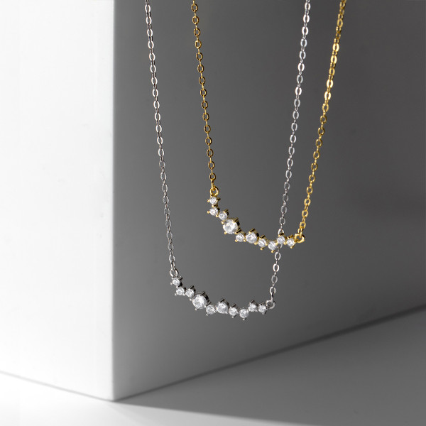 A36734 s925 sterling silver rhinestone unique irregular necklace