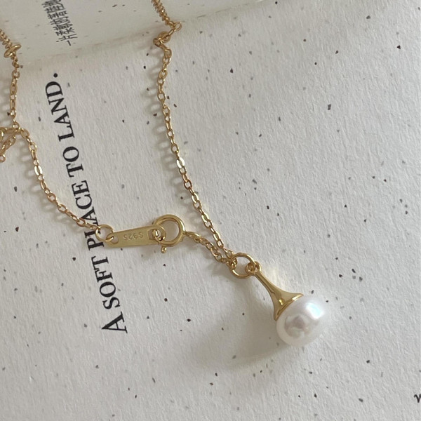 A45401 sterling silver pearl simple elegant necklace