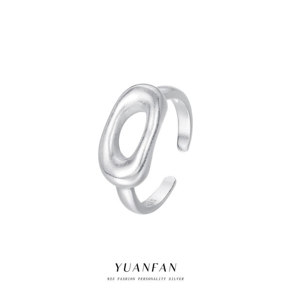 A43042 s925 sterling silver hollowed grade oval adjustable ring