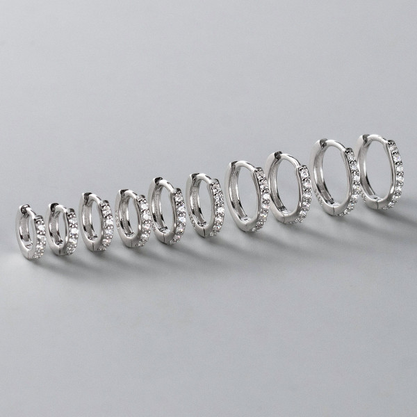 A44134 s925 silver circle unique elegant trendy rhinestone earrings
