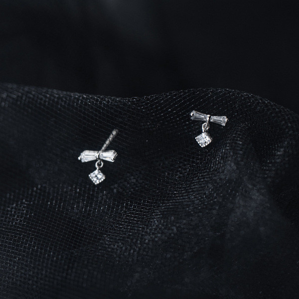 A33614 s925 sterling silver sweet trendy bow earrings