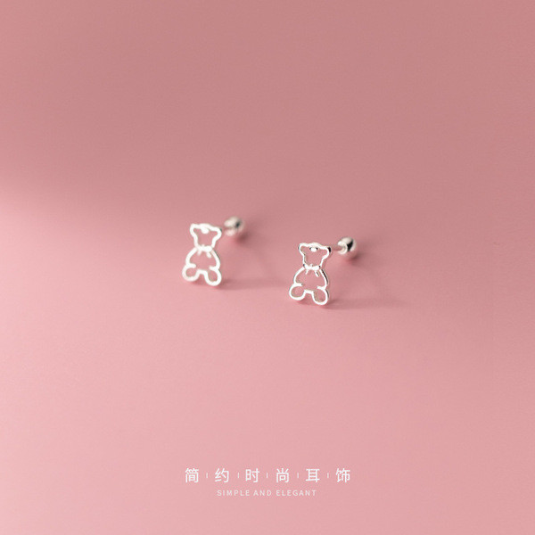 A33930 s925 sterling silver simple fashion hollowed bear earrings