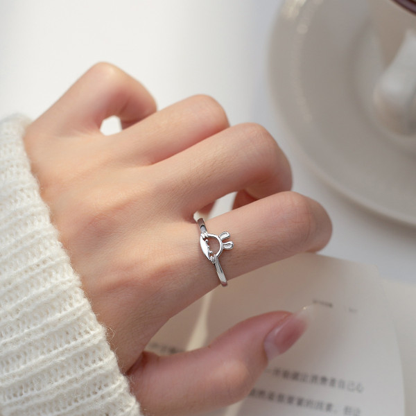 A38497 s925 sterling silver cute rabbit design ring