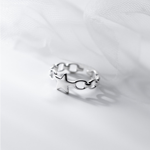 A36322 s925 sterling silver chain star adjustable ring