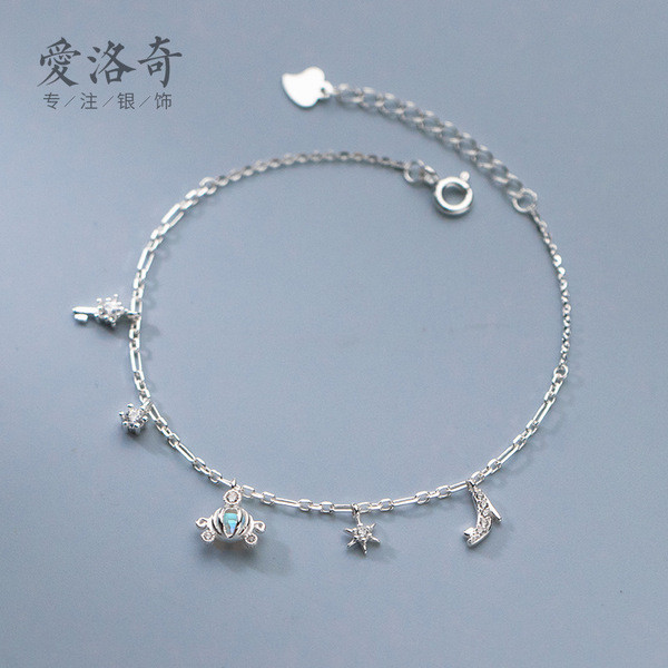 A33351 s925 sterling silver simple rhinestone stars charm bracelet