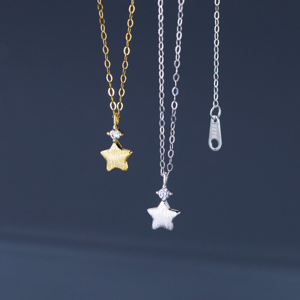 A45808 s925 silver trendy sweet dainty rhinestone stars necklace