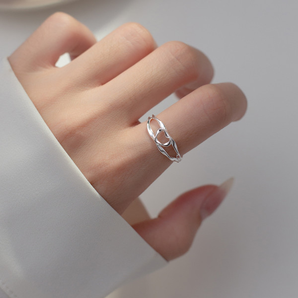 A38502 s925 sterling silver heart hollowed design simple adjustable ring