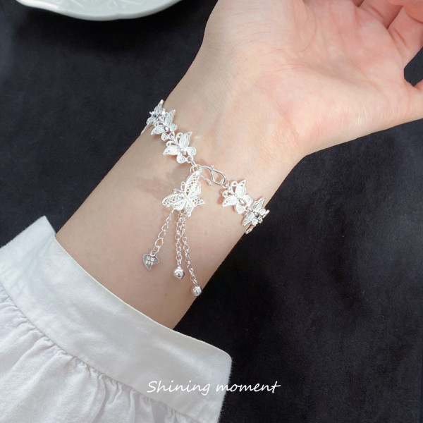 A46028 silver extra butterfly fringe sweet hot charm bracelet