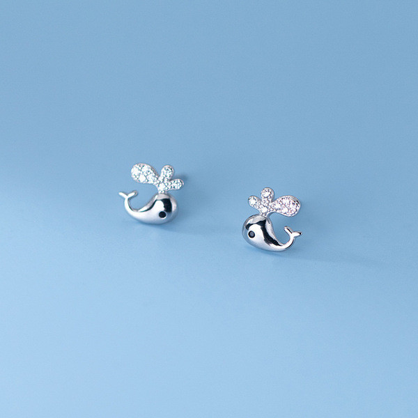 A33679 s925 sterling silver simple trendy cute rhinestone dolphin sweet earrings