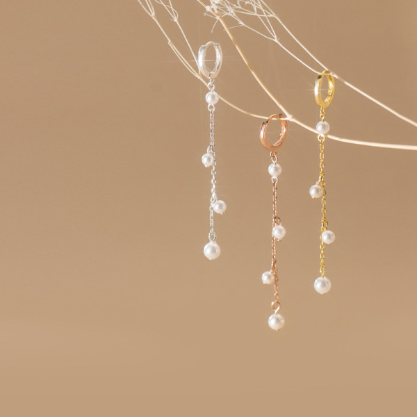A35859 s925 sterling silver chic trendy pearl chain earrings
