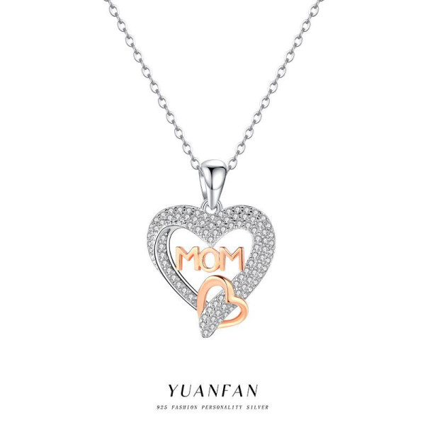 A43041 s925 sterling silver heart initial heartshape cubic zirconia necklace
