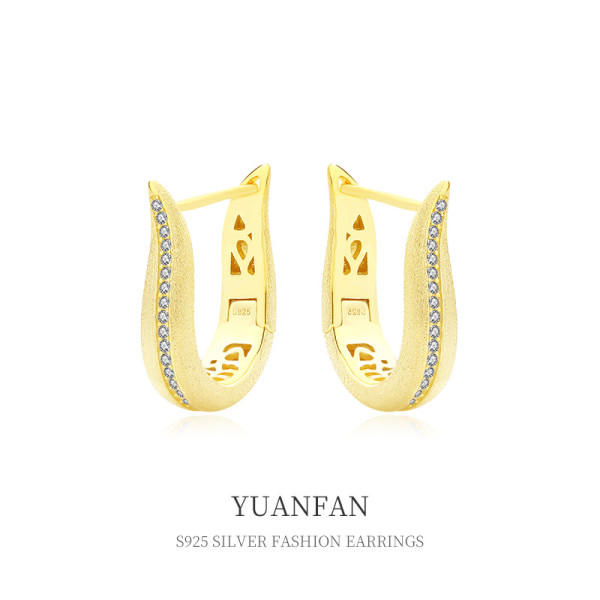 A38622 sterling silver big gold metal geometric cubic zirconia earrings