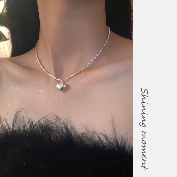 A39282 s925 sterling silver trendy heart sweet elegant necklace