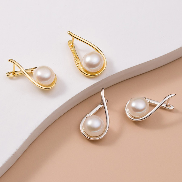 A40802 s925 sterling silver pearl teardrop hollowed vintage elegant earrings