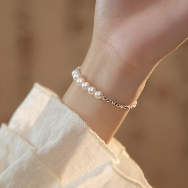 A40820 s925 sterling silver pearl charm bracelet