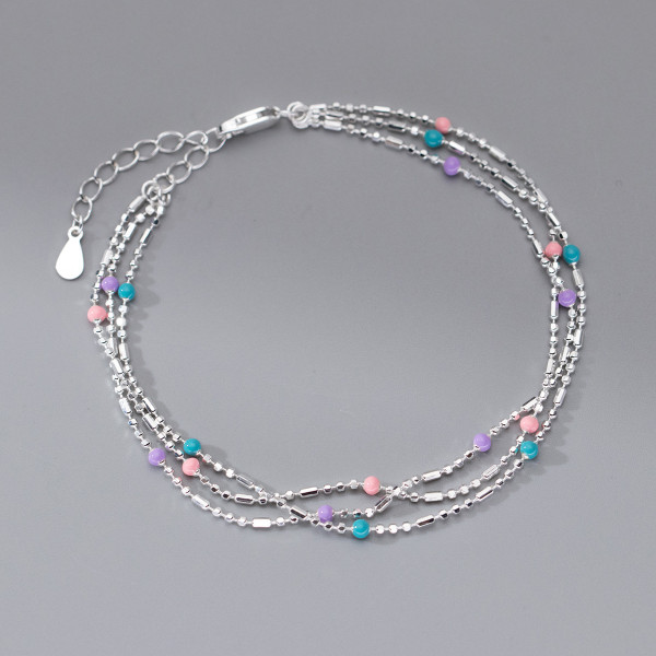 A40761 s925 sterling silver layered charm trendy design bracelet
