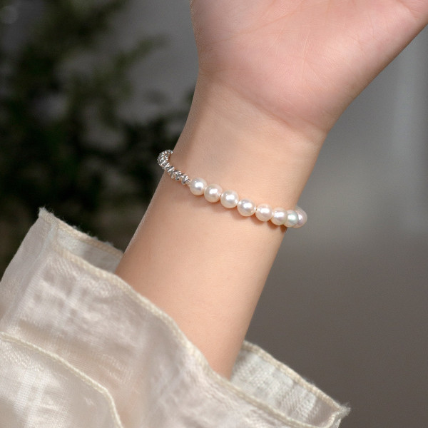A41051 s925 sterling silver elegant pearl charm bracelet