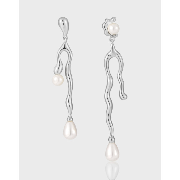 A41207 unique elegant bar pearl s925 sterling silver stud earrings