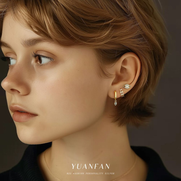 A45238 s925 sterling silver fashion unique eye stud cubic zirconia earrings