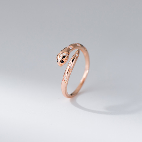 A44442 s925 sterling silver dainty simple black rhinestone serpent ring