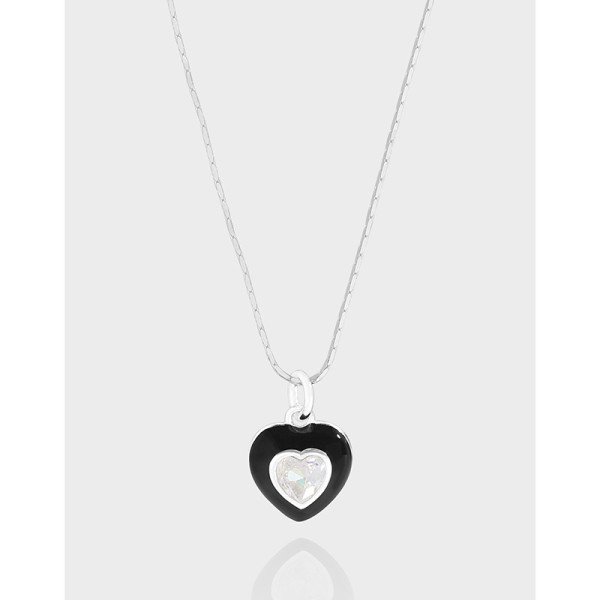 A41469 design glazed heart cubic zirconia sterling silver s925 necklace