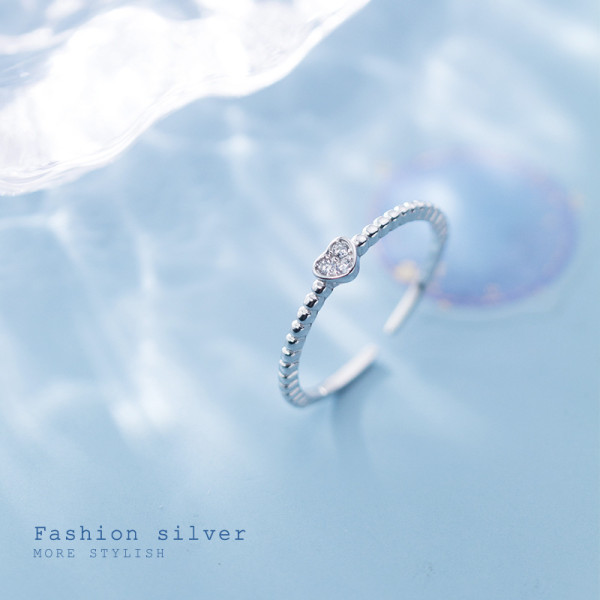 A35056 s925 sterling silver fashion adjustable rhinestone heartshape ring