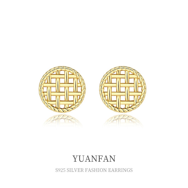 A35669 s925 sterling silver vintage fashion braided gold hollowed earrings