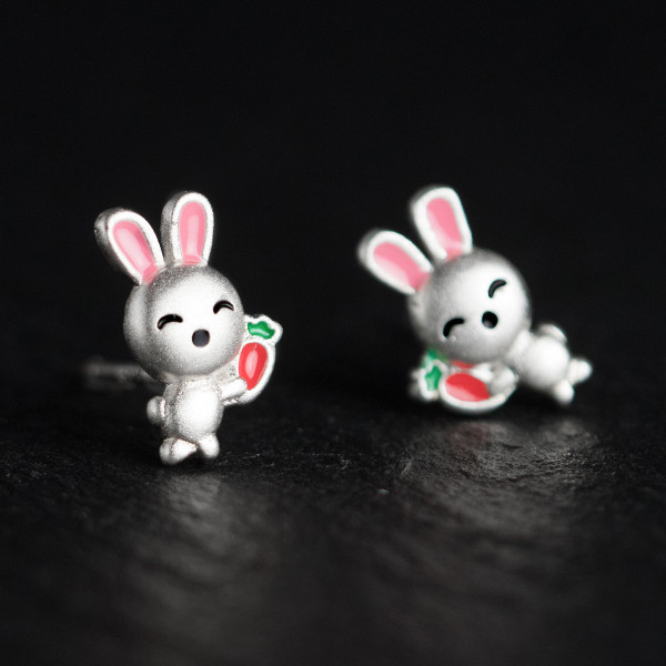 A39020 s925 sterling silver rabbit stud design earrings