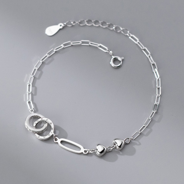 A42075 s925 sterling silver heart rhinestone circle charm fashion elegant bracelet