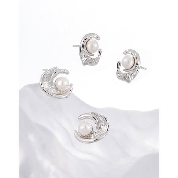 A41807 elegant geometric pearl s925 sterling silver stud earrings