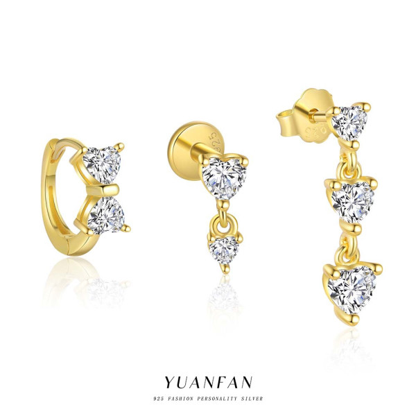 A44321 s925 sterling silver heart cubic zirconia stud earrings