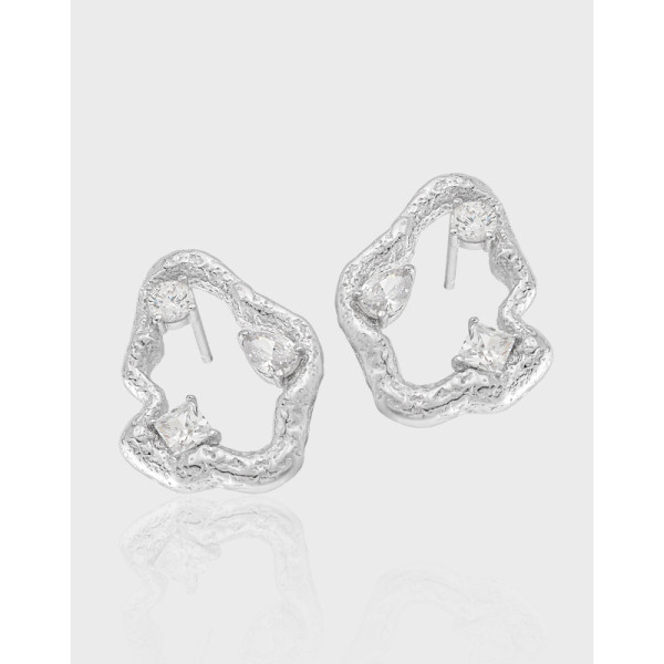 A40035 elegant hollowed rhinestone s925 sterling silver stud earrings