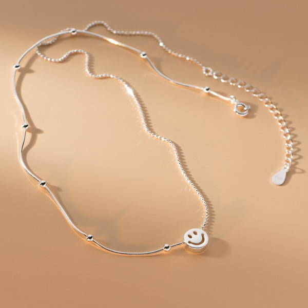 A39309 s925 sterling silver smilingface cute trendy design necklace