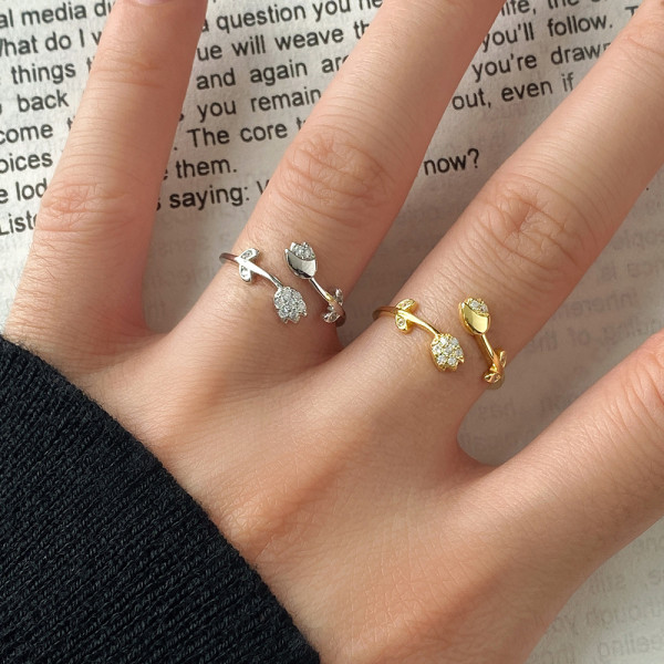 A43333 s925 sterling silver rhinestone gold elegant ring