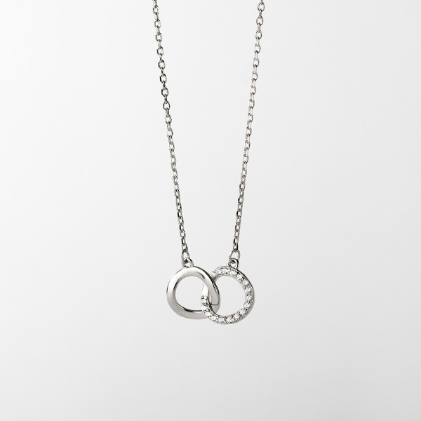 A36757 s925 sterling silver simple design double circle geometric necklace