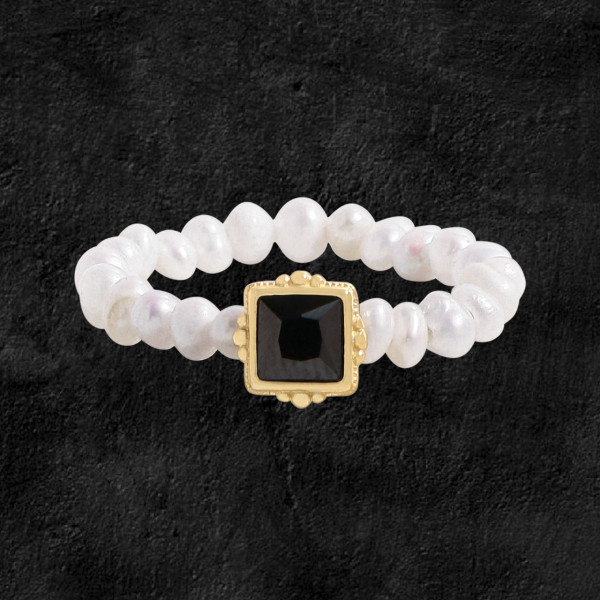 A45071 natural pearl square cubic zirconia sterling silver s925 ring