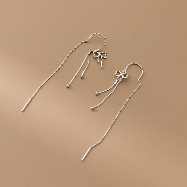 A42309 s925 sterling silver trendy sweet hollowed butterfly fringe string design earrings
