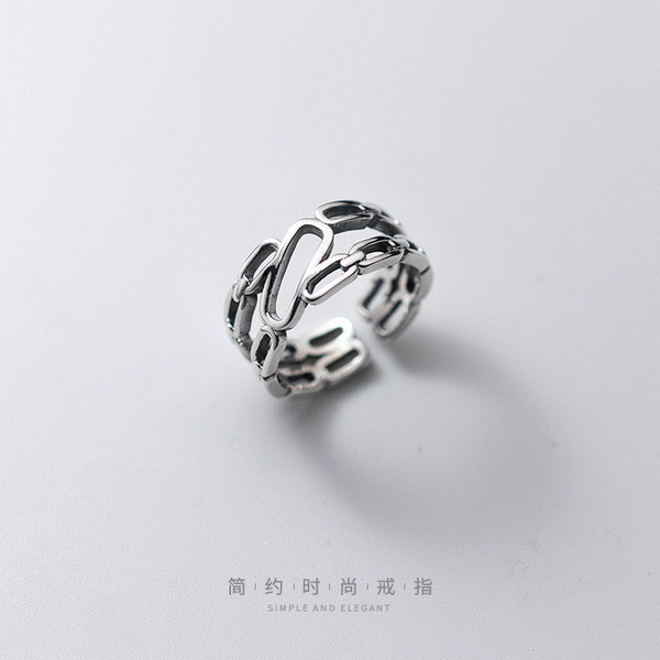 A34318 s925 sterling silver silver vintage doublelayer ring