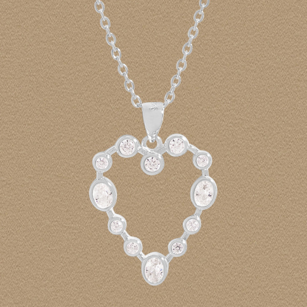 A45912 cubic zirconia heart pendant sterling silver s925 heartshape necklace