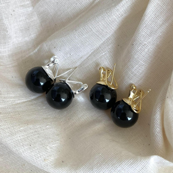 A38724 sterling silver black agate simple fashion earrings