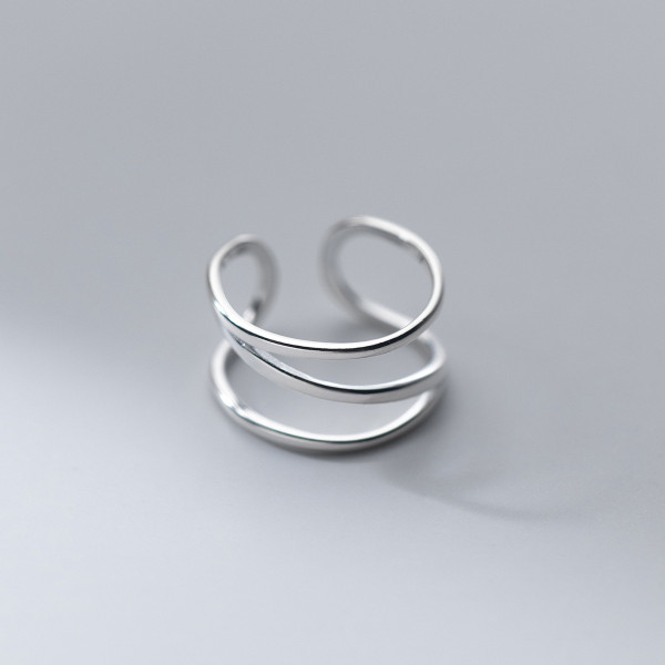 A36148 s925 sterling silver trendy multilayer adjustable laye simple ring