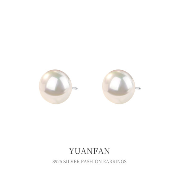 A39339 sterling silver vintage elegant pearl stud simple earrings