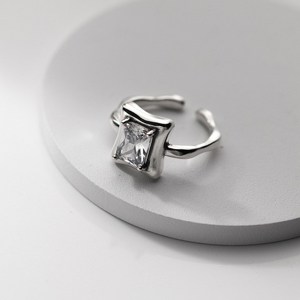 A33524 s925 sterling silver fashion chic thai silver square rhinestone ring