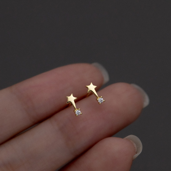 A43471 s925 silver stars stud rhinestone trendy sweet earrings