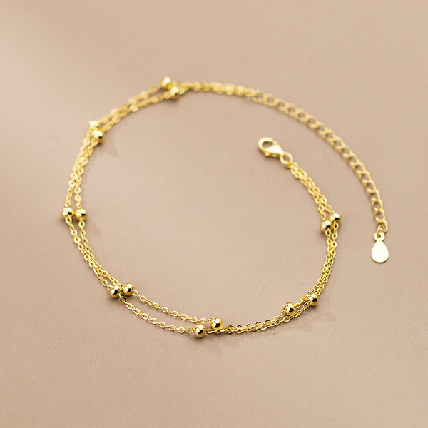 A34274 s925 sterling silver doublelayer anklet trendy simple chic bracelet