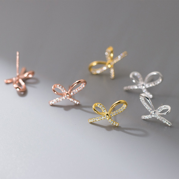 A42907 s925 sterling silver trendy sweet hollowed rhinestone butterfly earrings