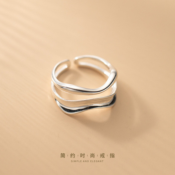 A32103 s925 sterling silver chic doublelayer irregular weave bar ring
