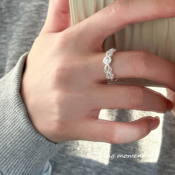 A45800 s925 sterling silver trendy sweet hollowed heart teardrop ring